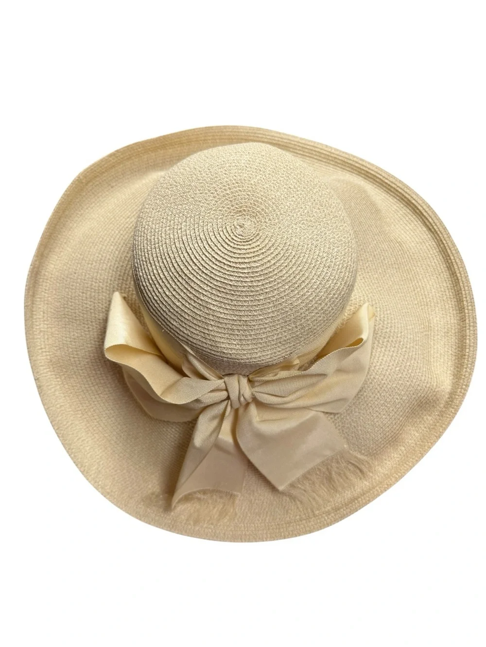 Eric Javits Wide-Brim Straw Sun Hat Pale Yellow 17” diameter - Picture 5 of 9